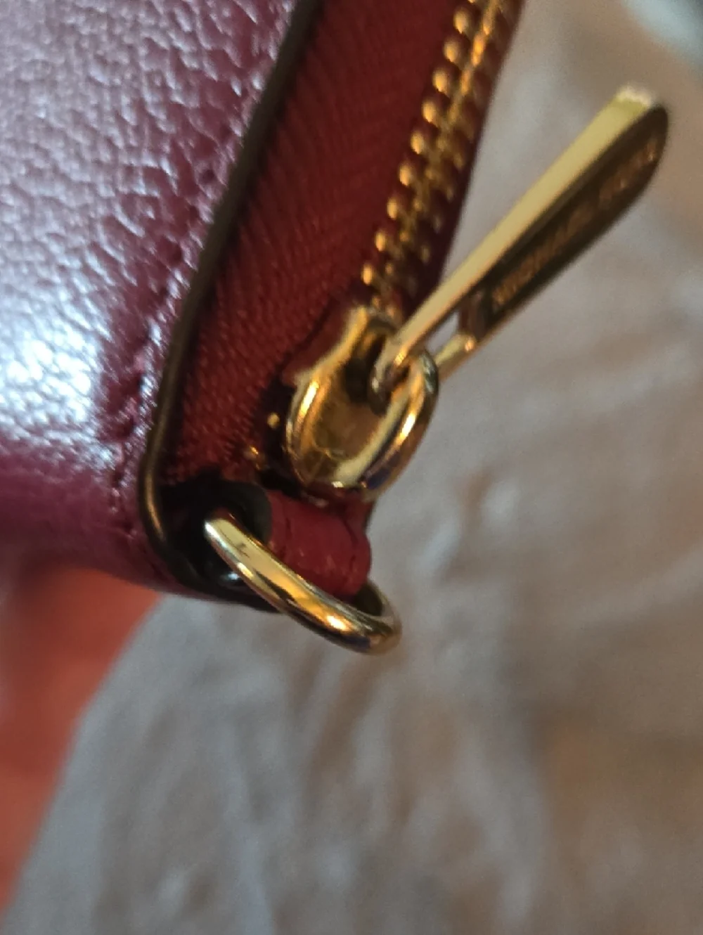 EUC Michael Kors Red Leather Zip Wallet with Gold Eyelet Accents